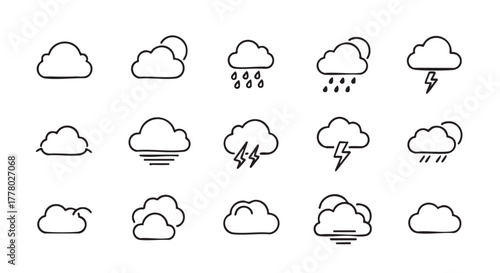 Simple Cloud Vector Icons Weather Symbols Line Art Elements Set