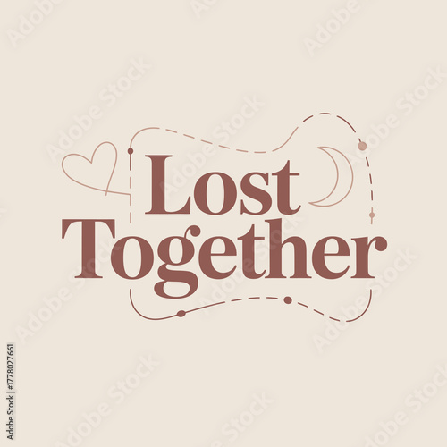 Lost together typography design with a subtle outline of a guitar shape behind the text conveying a sense of shared experience and musical connection