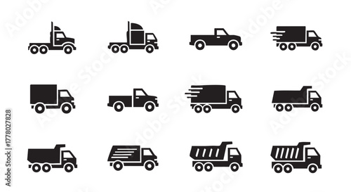 Truck vector icons set different types of trucks transportation logistics