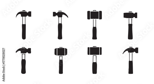 Variety of hammer icons symbolizing construction work and manual labor tools