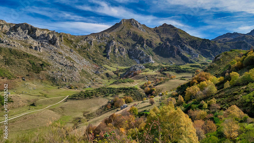 Lago del Valle valley and mountains, Somiedo Natural Park, Asturias, Spain