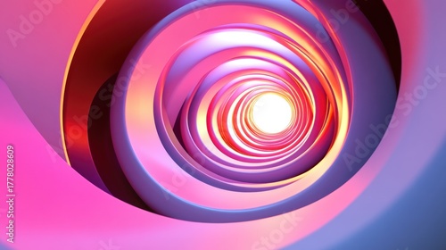 Fototapeta Naklejka Na Ścianę i Meble -  Abstract swirling tunnel of vibrant, concentric rings in pink, red, purple