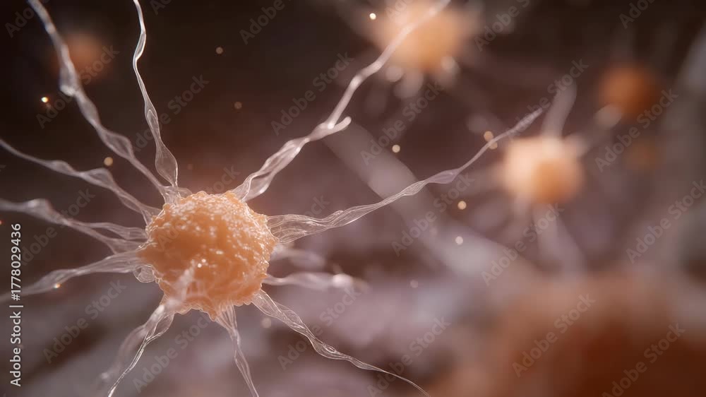 Microscopic digital scene of transparent cytoplasm and filamentous actin structures forming networks around a nucleus, representing cellular mechanics, tissue biology, and modern biotechnological