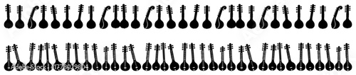 Folk Musical Instrument Silhouette Vector Border Set Collection of Seamless Lute and Mandolin Dividers