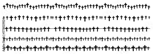 Hand Drawn Christian Cross Vector Border Collection Set of Doodle Religion Symbol Seamless Dividers