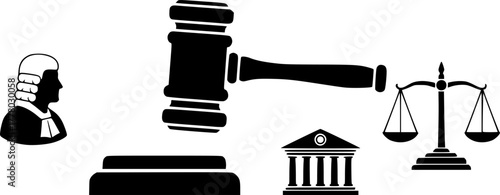 Justice system legal gavel law courtroom judge attorney rights fairness judgment court illustration graphic editable stock vector illustration
