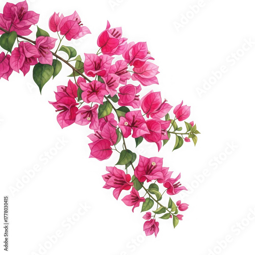 Vibrant pink bougainvillea flowers isolated on transparent background