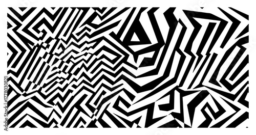 Bold Geometric Maze Zigzag Optical Lines Abstract Vector Background