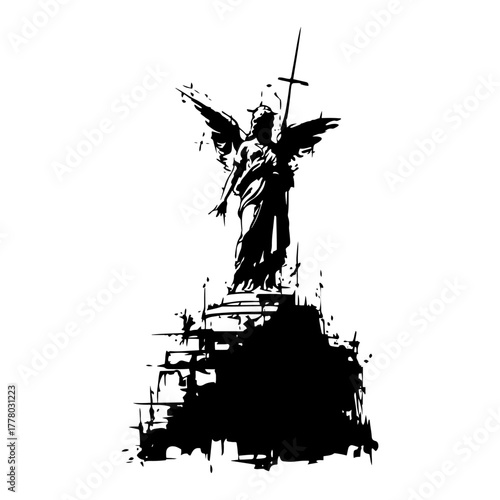 Archangel Michael Statue With Sword Monument Sketch Vector Illustration