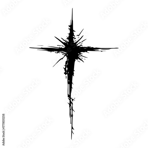 Rough Grunge Christian Cross Abstract Ink Splash Symbol Vector