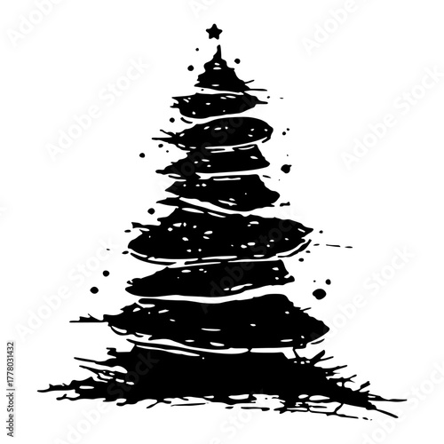 Grunge Christmas Tree Brush Stroke Silhouette Abstract Vector Illustration