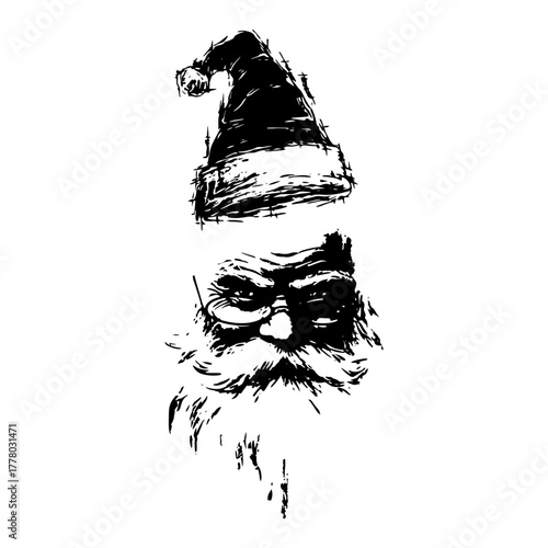 Santa Claus Face Hand Drawn Sketch. Christmas Character Vector Portrait.