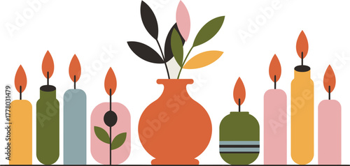 Candles and vase illustration home decor art print design