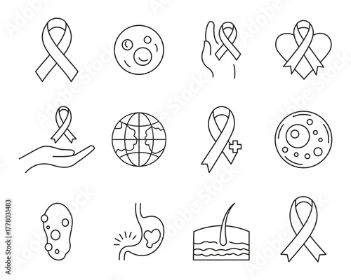Cancer Awareness Icon Set. Oncology, Ribbon, Medical and Health Care Vector Pack