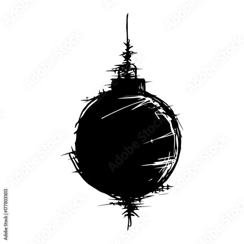 Christmas Ball Ornament. Grunge Hand Drawn Vector Sketch.