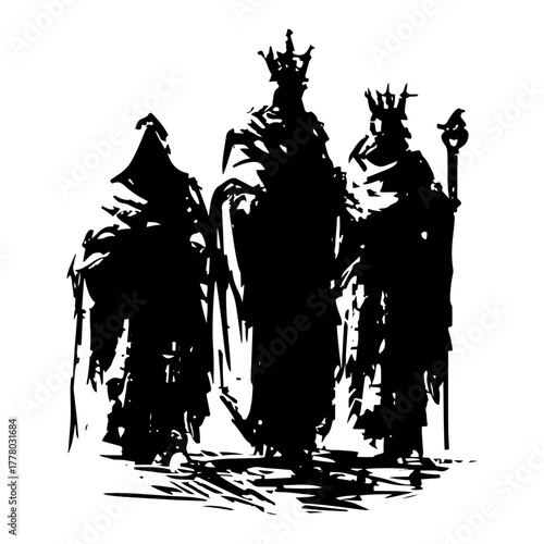 Three Kings Hand Drawn Sketch. Christian Nativity Scene Vector Illustration.