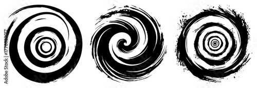 Grunge Spiral Brush Stroke Vector Set Collection of Abstract Hand Drawn Swirl Ink Elements