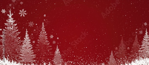 red background with christmas trees and snowflakes, white border on the right side of the picture there is space for text Generative AI