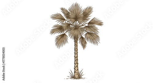 Dreamy vintage style palmetto palm tree illustration for your tropical escape design projects and adding coastal vibes to invitations or branding