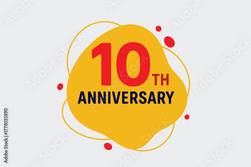 Vector design for a 10th anniversary celebration, combining colorful geometric curves and clean lines to express modernity, balance, and joyful commemoration.