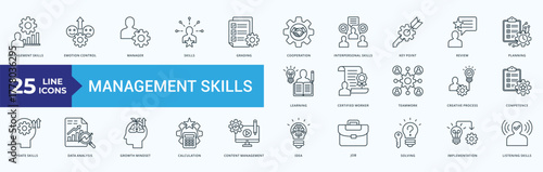 Management Skills Icon Set Line Style