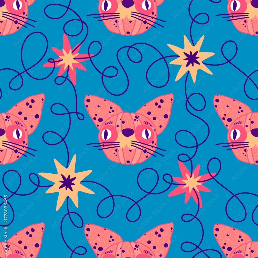 Obraz premium Halloween animals seamless cats pattern for wrapping paper and fabrics and linens and kids clothes print
