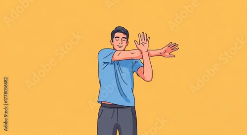 Wallpaper Mural man performing cross-body shoulder stretch exercise in flat design illustration style Torontodigital.ca