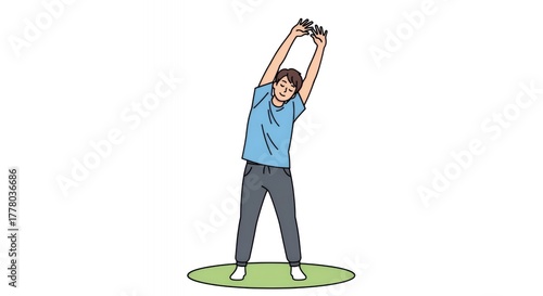 Wallpaper Mural Young man doing overhead side stretch exercise for flexibility and wellness Torontodigital.ca