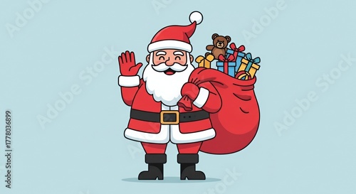 Santa Claus waving with sack of presents