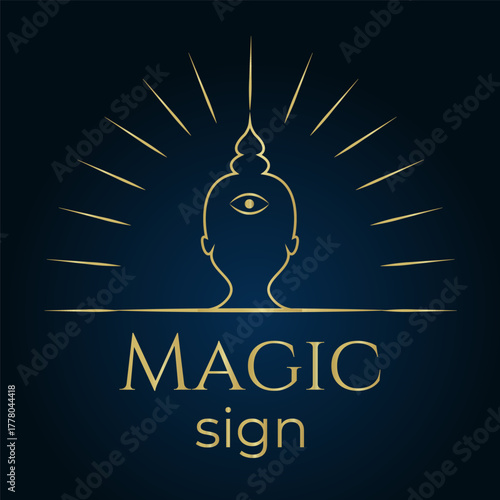 Magic sign, clairvoyance, fortune telling, magic logo, head with third eye, rays, star, tarot, astrological logo