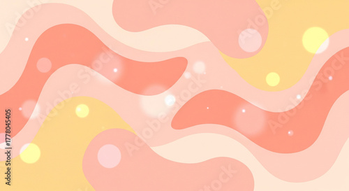 Abstract Wavy Pastel Background with Soft Coral Shapes and Light Bokeh Dots