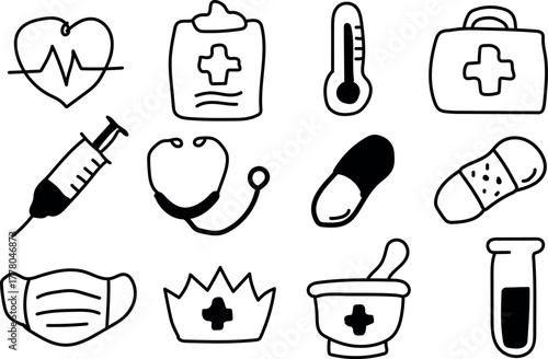 Medical Healthcare Icon Outline Vector Line Art Set