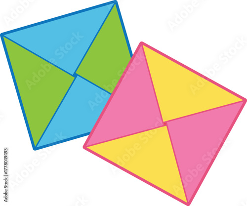 Ddakji Traditional Korean game colorful folded paper tiles icon.