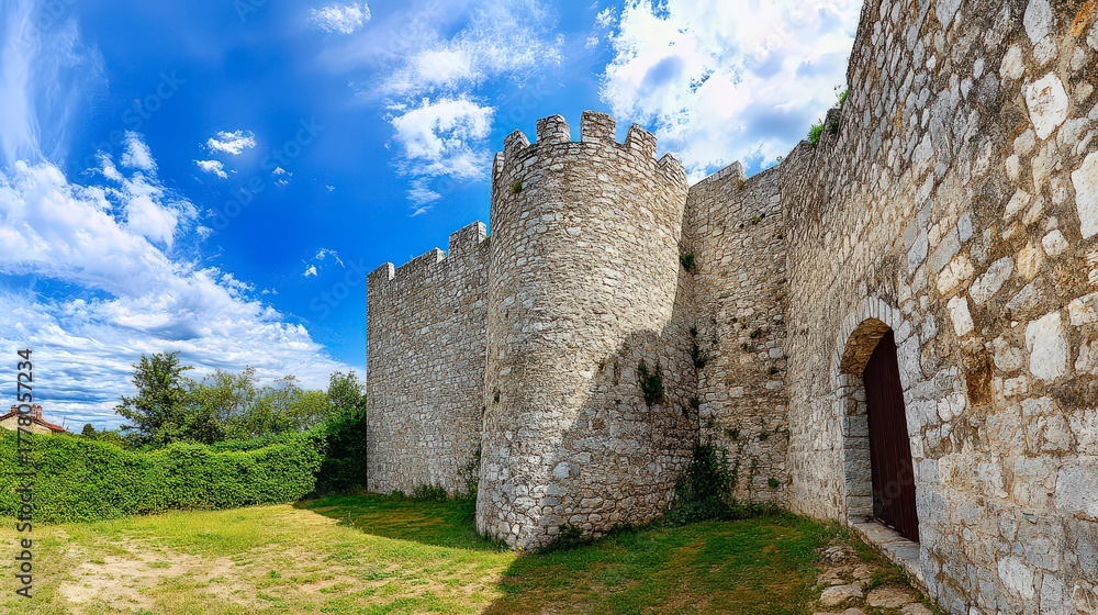 Fototapeta premium Ancient fortress stone walls with arched entrance