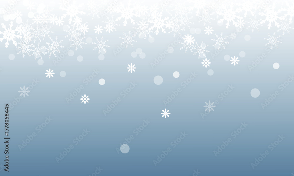 Fototapeta premium White snow falling on sky blue background seamless pattern