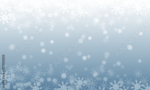 Christmas snow. Falling snowflakes on light background.