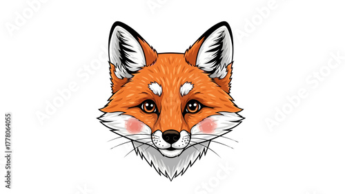 A digital illustration of a foxs face with orange fur and white accents