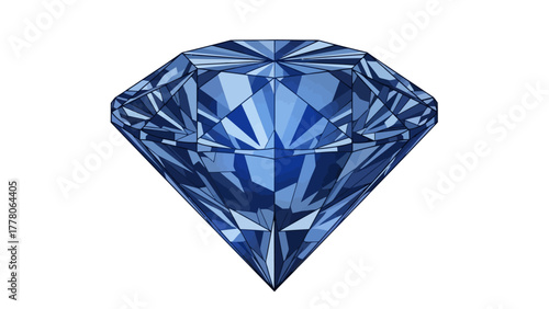 A faceted blue diamond against a white background