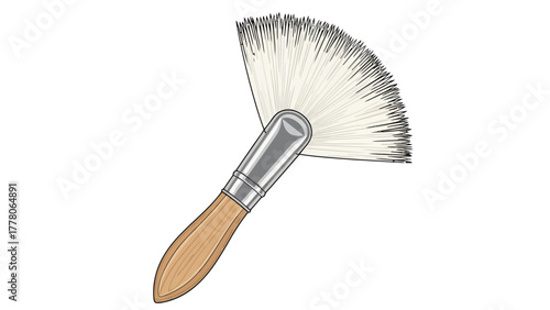 A fan brush with a wooden handle and silver ferrule