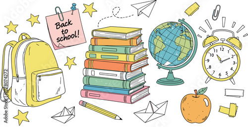 A vibrant collection of school supplies and learning tools, evoking a sense of academic readiness and childhood education