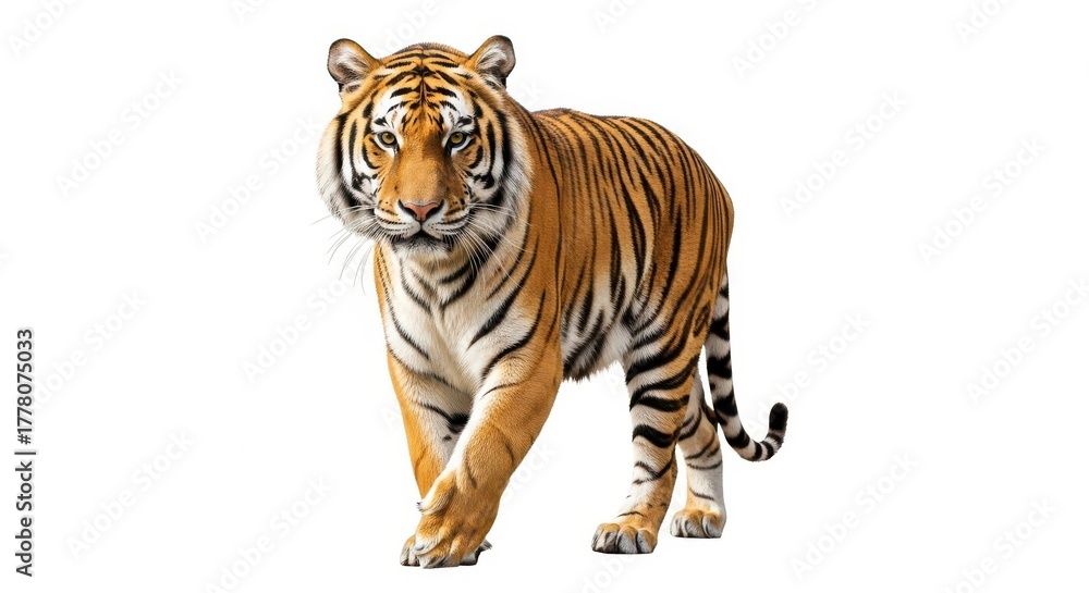 Obraz premium Majestic Tiger Walking Forward isolated on white background