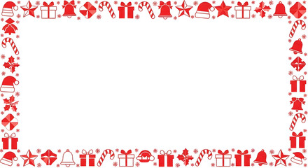 Festive red and white Christmas border featuring various holiday-themed icons and decorations.