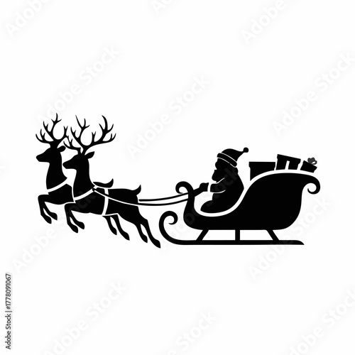 Silhouette vector santa claus with sleigh