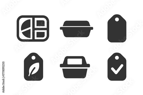 Eco-friendly food packaging and label icons set.