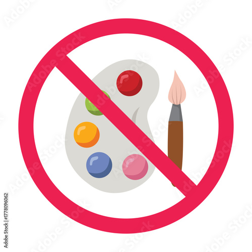 No painting sign, things not to paint, drawing and painting prohibited sign, painting do's and don'ts, flat vector illustration