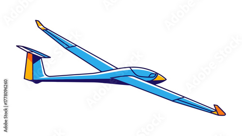 A blue glider plane with yellow accents in flight