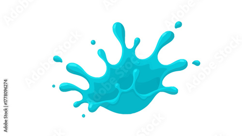 A blue liquid splash with droplets and tendrils