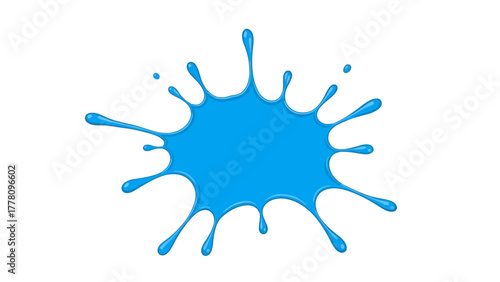 A bright blue paint splash with droplets