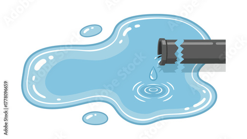 A broken pipe is leaking water onto a white background