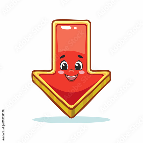 Cheerful cartoon downward arrow pointing the way with a friendly smile, perfect for educational materials or fun website navigation hints